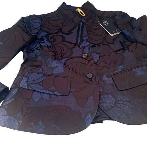 Piazza Sempione Italy Floral Jacquard Blazer Womens Button Up  Jacket Lined New - Picture 3 of 16